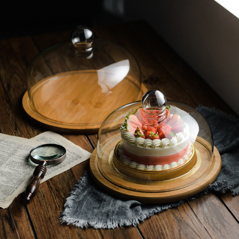 Bamboo wooden cake glass cover tray - Beuti-Ful