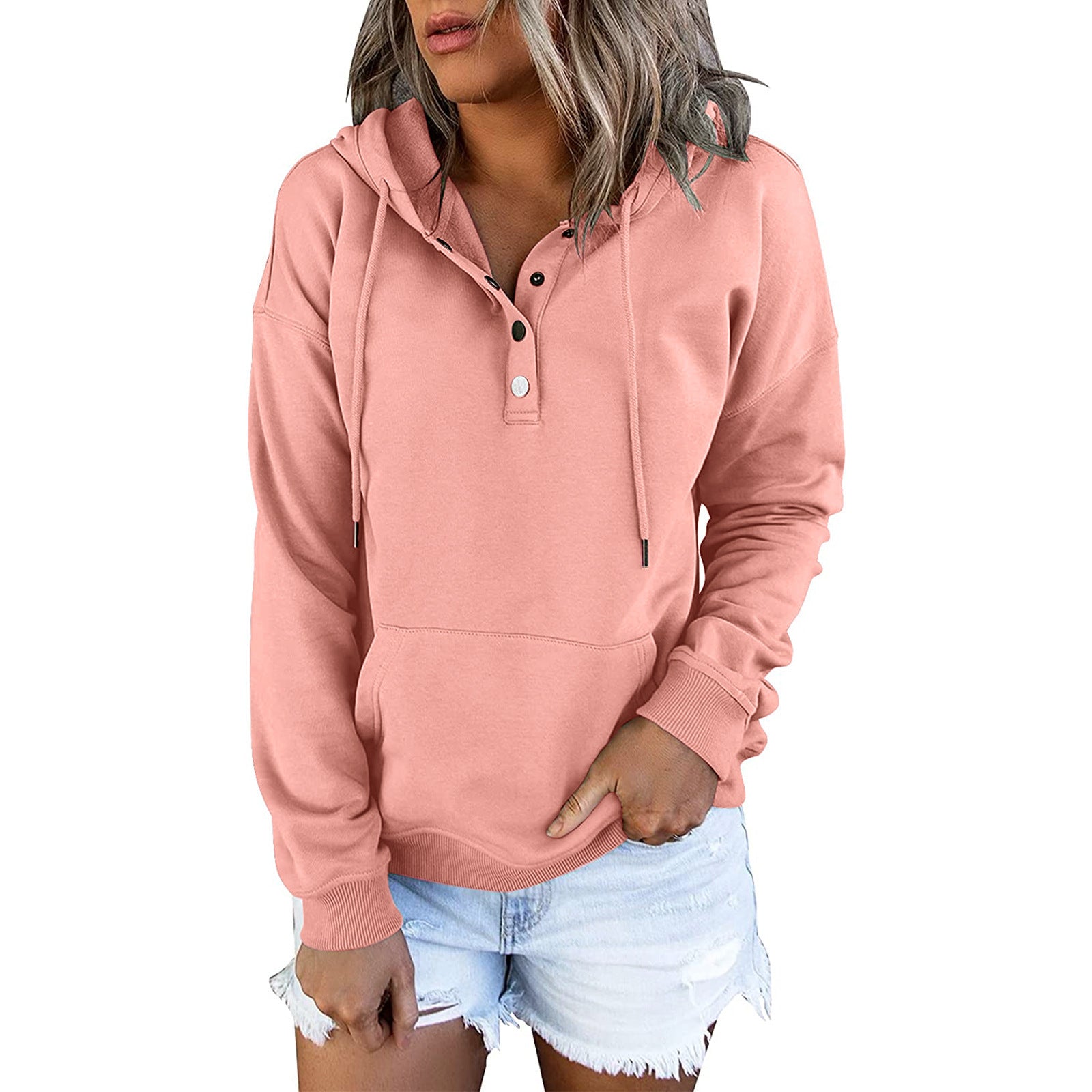 Women's Long-sleeved Hooded Front Eyelet Sweater - Beuti-Ful