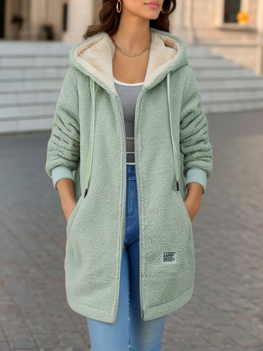 Fleece-lined Mid-length Cashmere Hoodie - Beuti-Ful