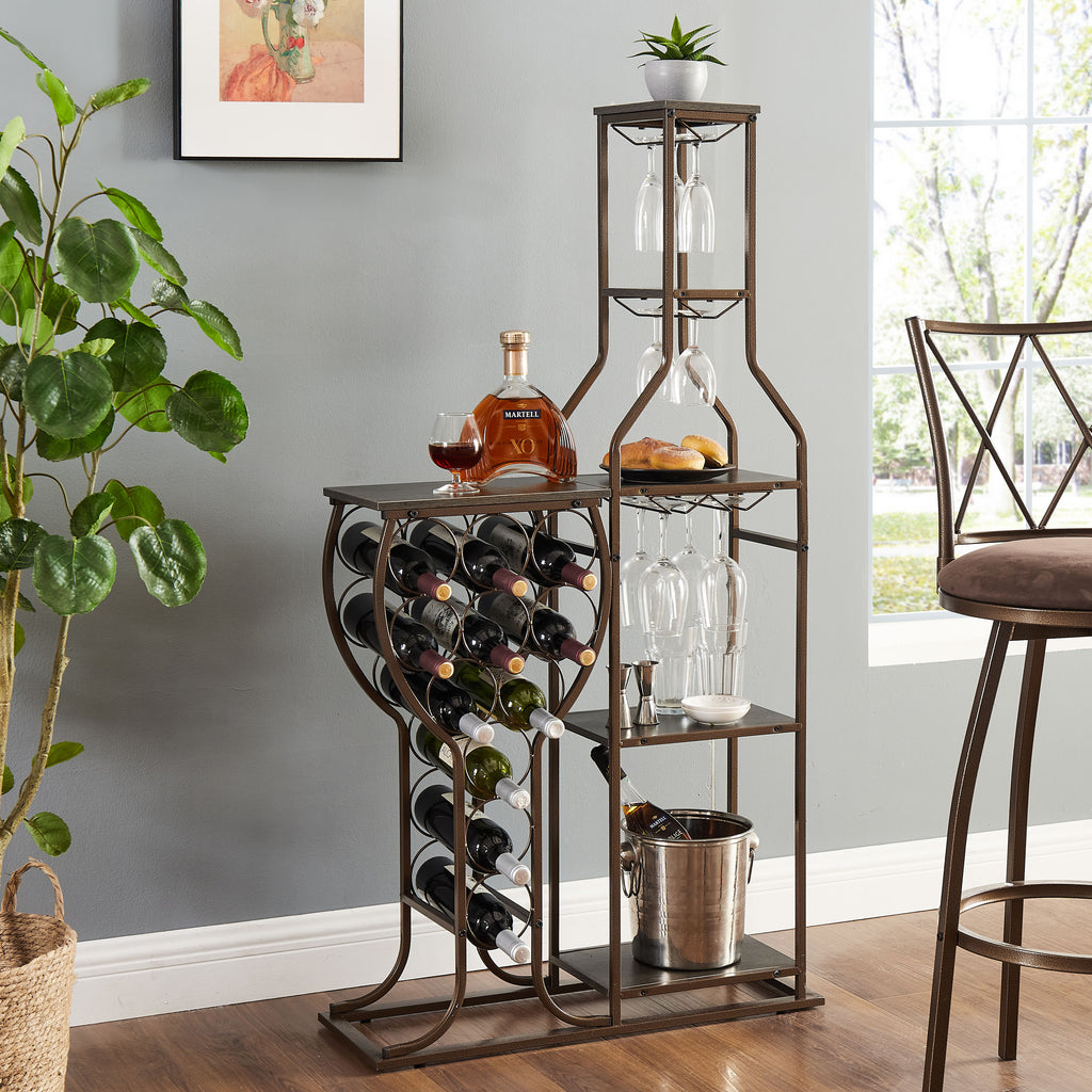 5-tier Freestanding Wine Rack With Hanging Wine Glass Rack And Storage Rack - Beuti-Ful