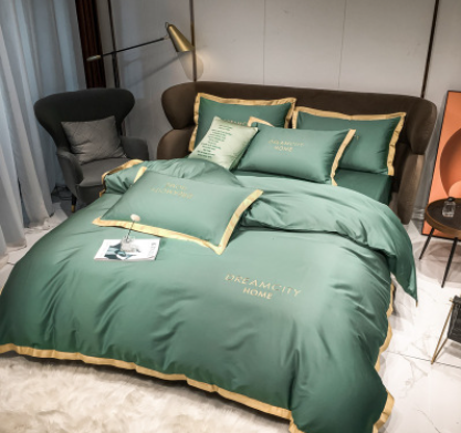 Cotton Four Piece Solid Color Wide Brim Embroidered Bedding For Wedding - Beuti-Ful