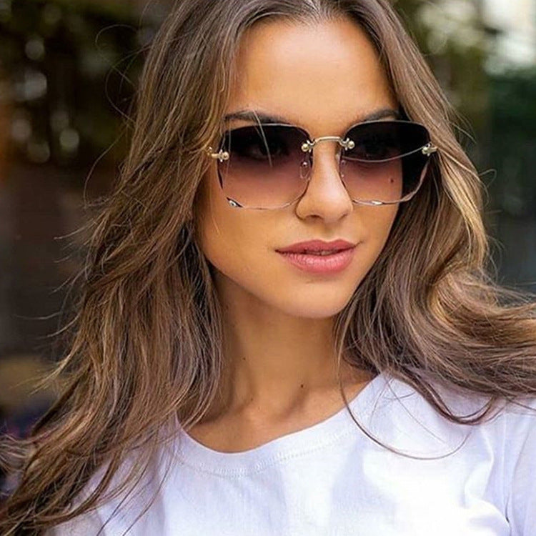 Square Sunglasses Trimmed Frameless Tide Large Rim Sunglasses - Beuti-Ful