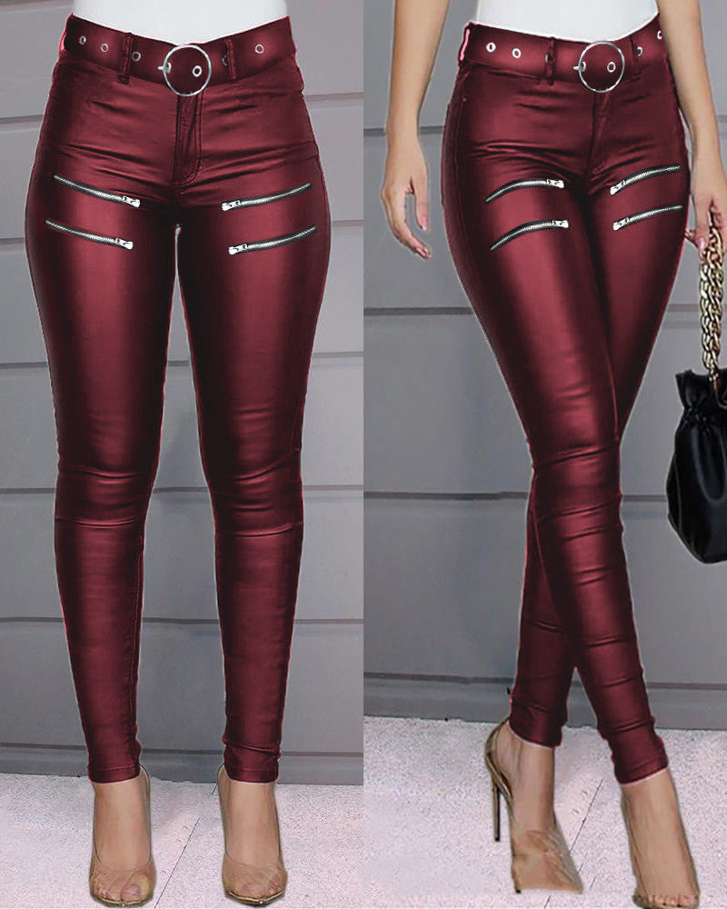 Fashion All-match Casual Tight-fitting Zipper Decoration Tight-fitting Trousers - Beuti-Ful