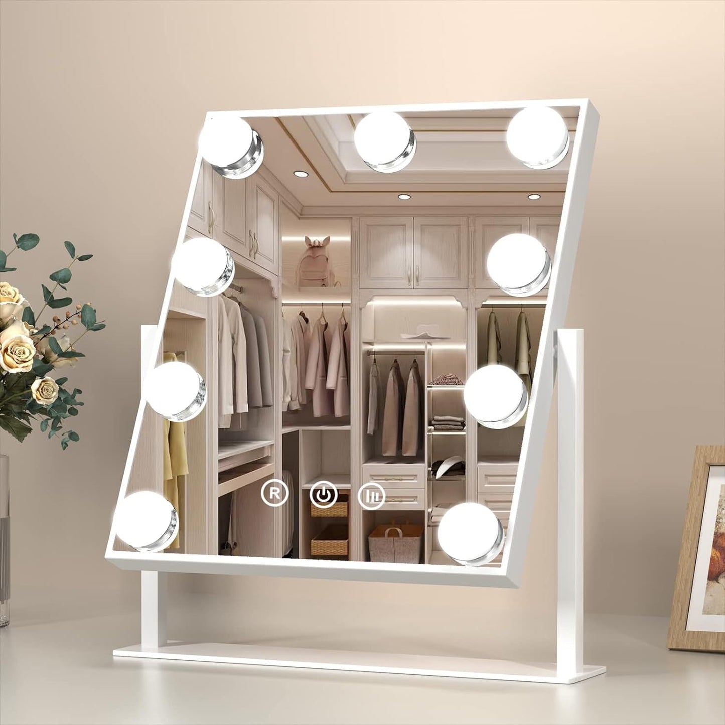 Lighted Makeup Vanity Mirror,  With 9 Dimmable Bulbs And 3 Color Lighting Modes, Smart Touch Control