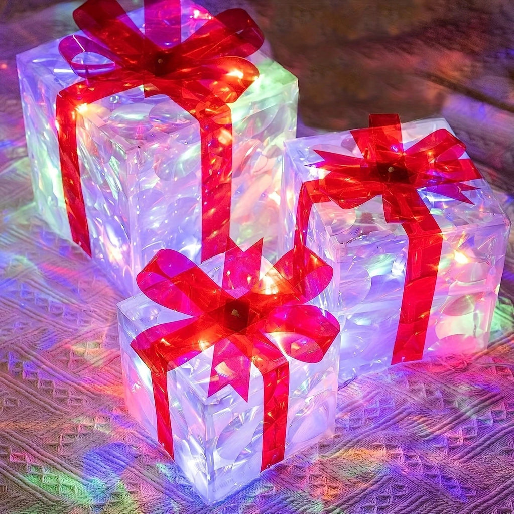 Christmas Glowing Decoration Gift Box Ornament With Bow Outdoor Lighting - Beuti-Ful