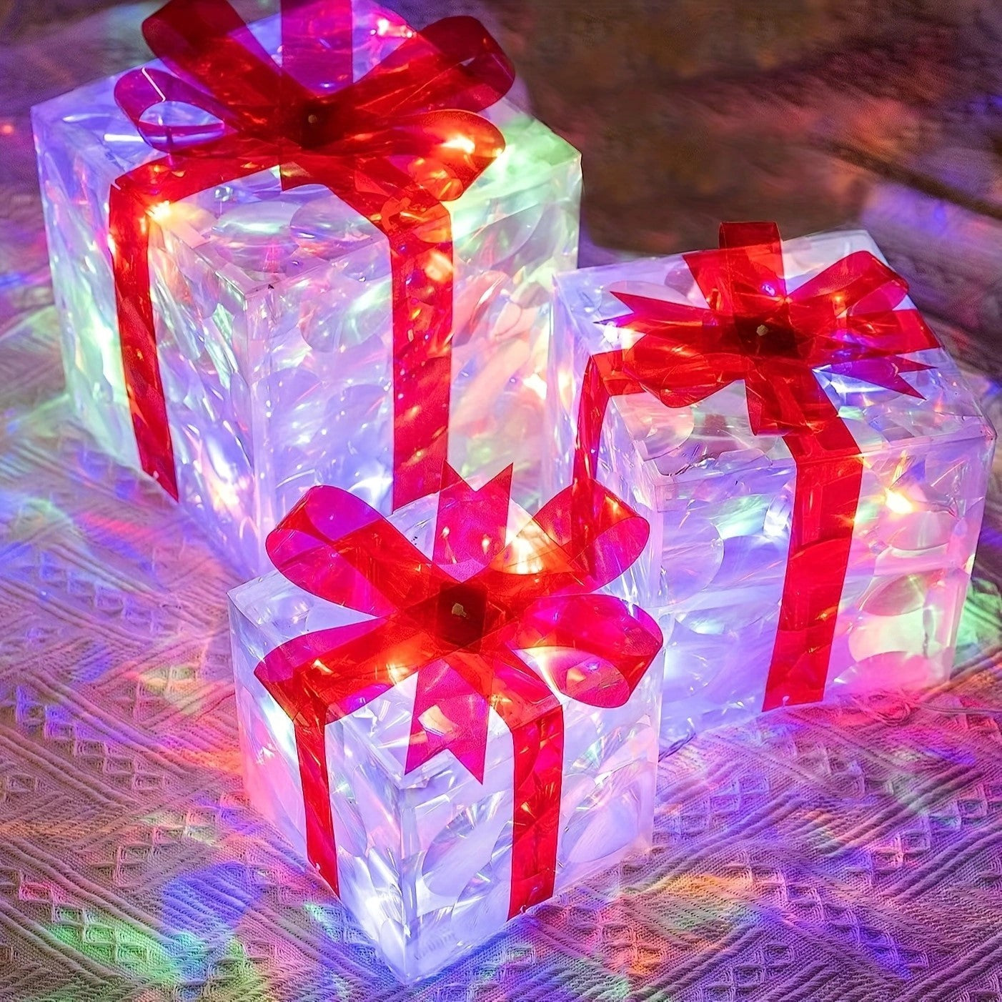 Christmas Glowing Decoration Gift Box Ornament With Bow Outdoor Lighting