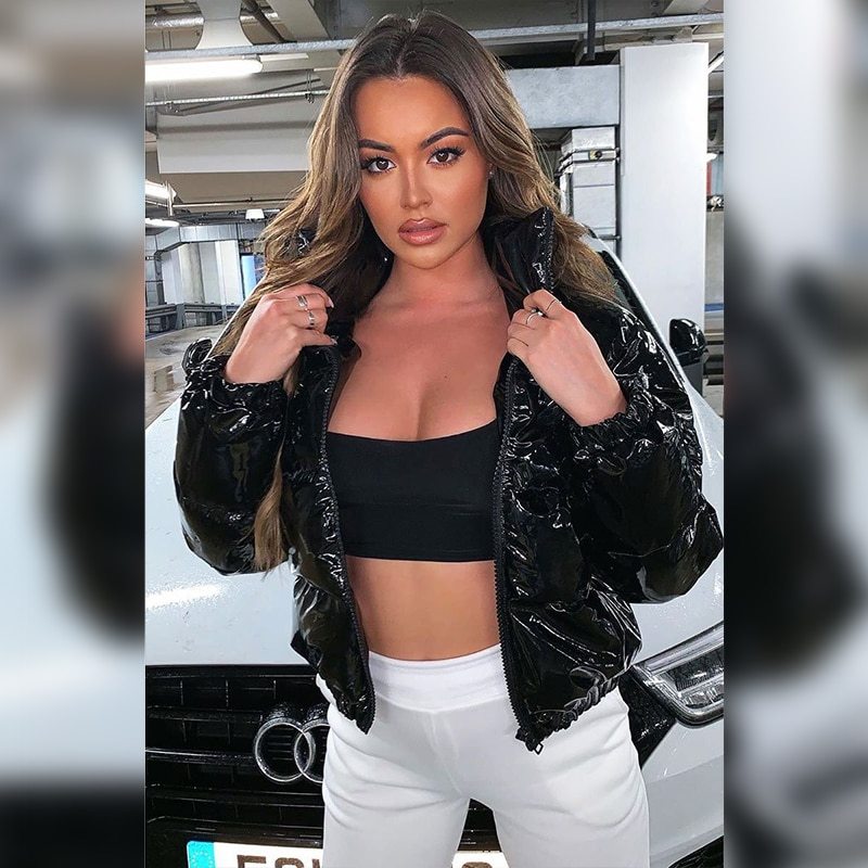 Faux PU Leather Y2K Bubble Puffer Winter Warm Jacket Women Coats Long Sleeve Outerwear Zipper Casual - Beuti-Ful