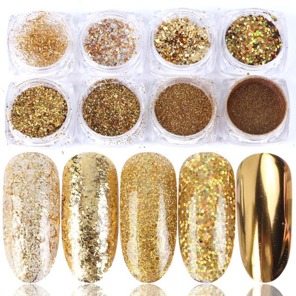 8 Box Mix Glitter Nail Art Powder Flakes Set - Beuti-Ful