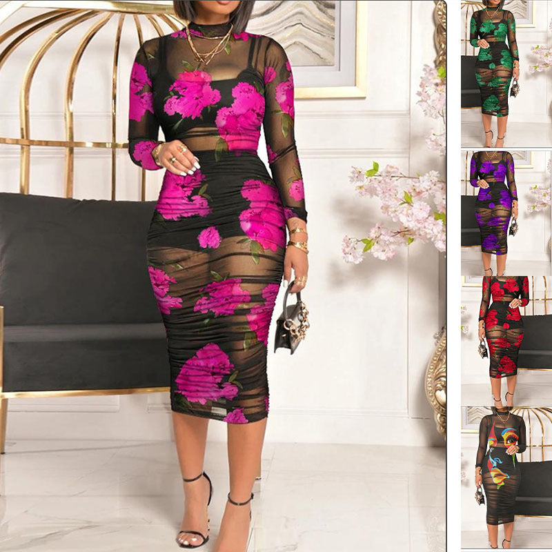 Short Skirt Top With Retro Printed Mesh Mid-length - Beuti-Ful