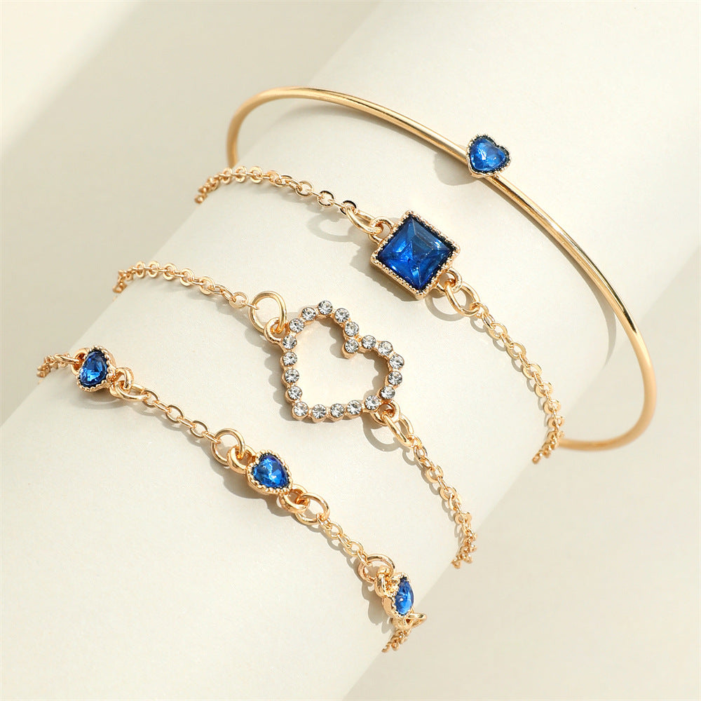 Retro Inlaid Lvzuan Square Chain Heart Bracelet Suit - Beuti-Ful