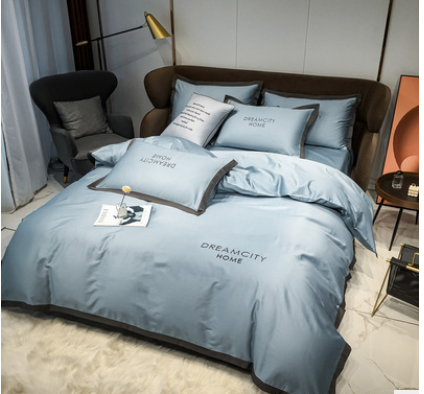 Cotton Four Piece Solid Color Wide Brim Embroidered Bedding For Wedding - Beuti-Ful