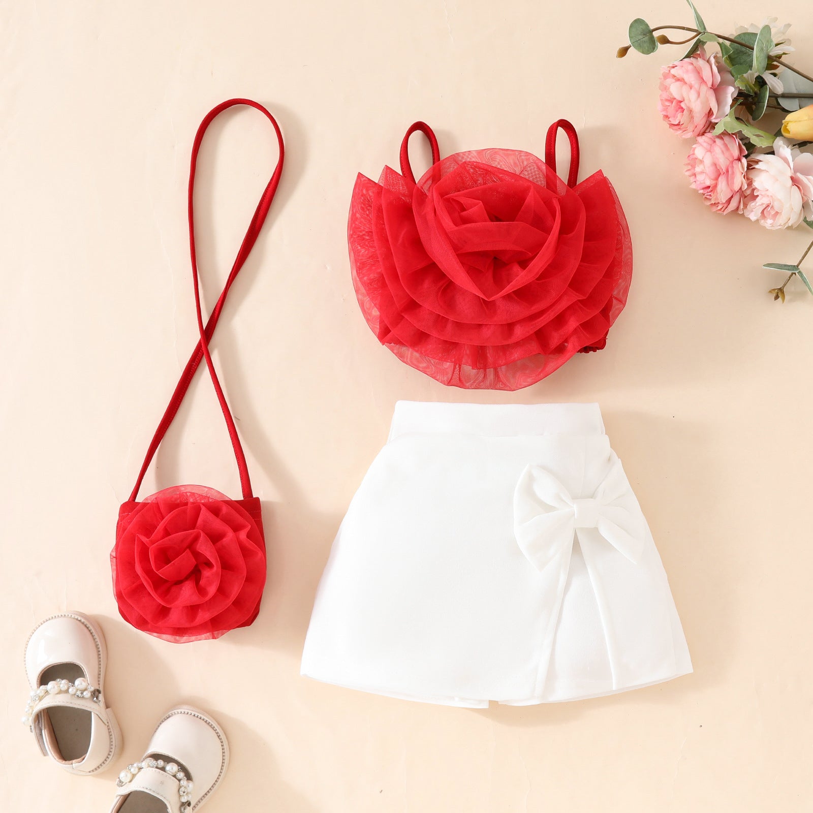 Girl's 3D Flower Pulling Strap Set