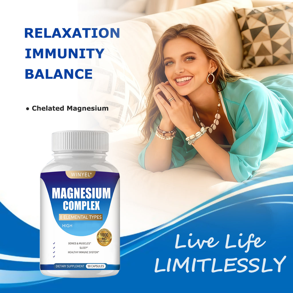 MAGNESIUM COMPLEX Wellness Capsules With Malate & Glycinate And 8 ELEMENTAL MAGNESIUM, Supports Health 90 Capsules, Dietary Supplement. - Beuti-Ful