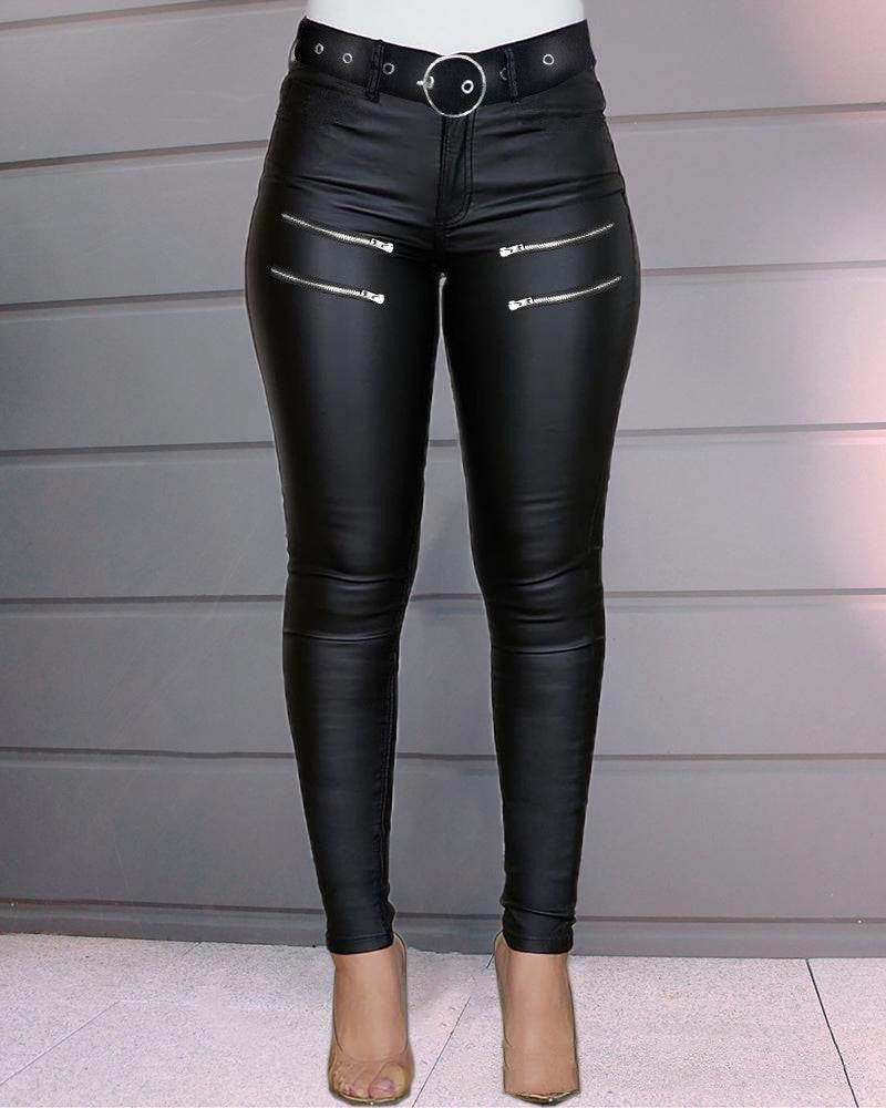 Fashion All-match Casual Tight-fitting Zipper Decoration Tight-fitting Trousers - Beuti-Ful