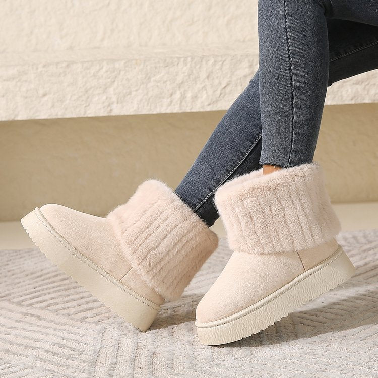 Thick-soled Plush Snow Boots Warm Mid-tube Furry Cotton Winter  Short Boots - Beuti-Ful