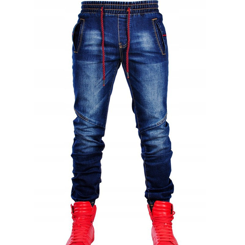 Men's jeans new elastic elastic waist casual blue trousers - Beuti-Ful