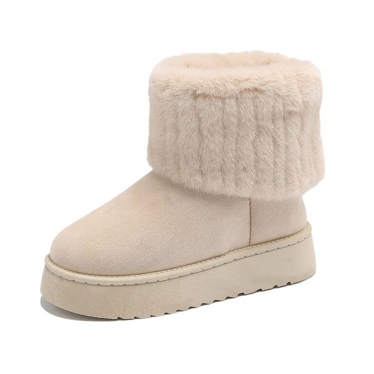 Thick-soled Plush Snow Boots Warm Mid-tube Furry Cotton Winter  Short Boots