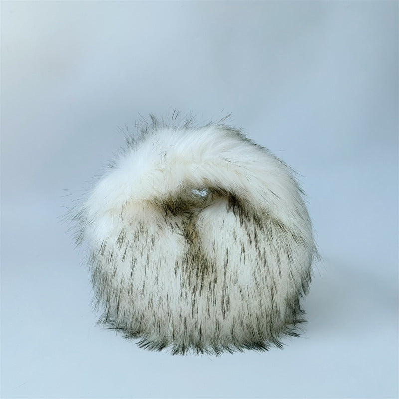 Artificial Raccoon Fur Ball Bag Plush Unique Punk Style Y2g - Beuti-Ful