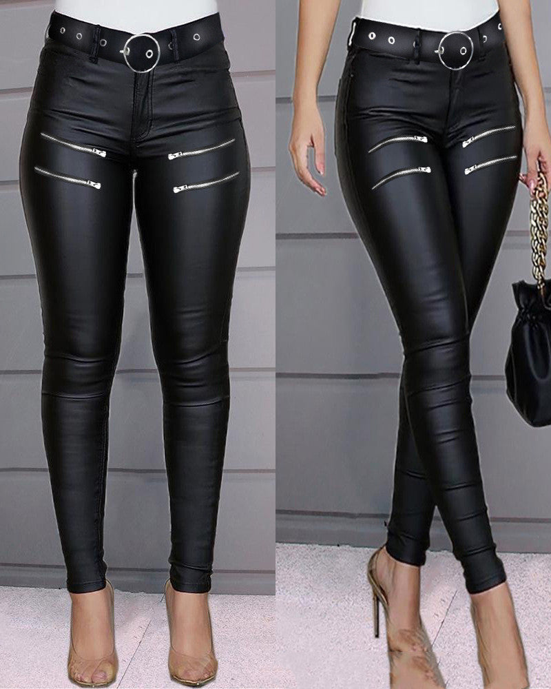 Fashion All-match Casual Tight-fitting Zipper Decoration Tight-fitting Trousers - Beuti-Ful