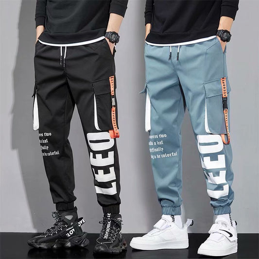 Functional Men's Summer Thin Trendy Letter Printing Multi-pocket Ankle Banded Pants - Beuti-Ful