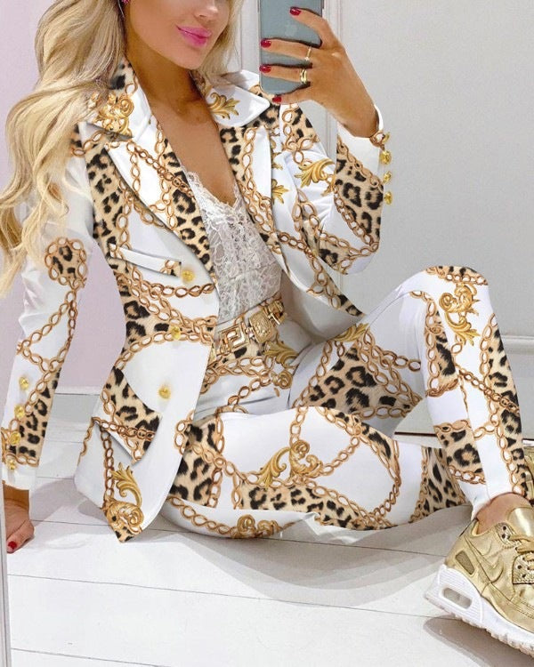 Casual Fashion Set Women's Suit Pink Suit Yellow Brown Striped Dotted Chain - Beuti-Ful