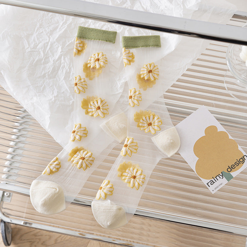 Glass Stockings Women's Middle Tube Summer Socks Tulip Transparent Crystal Silk - Beuti-Ful