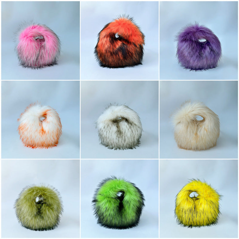 Artificial Raccoon Fur Ball Bag Plush Unique Punk Style Y2g - Beuti-Ful