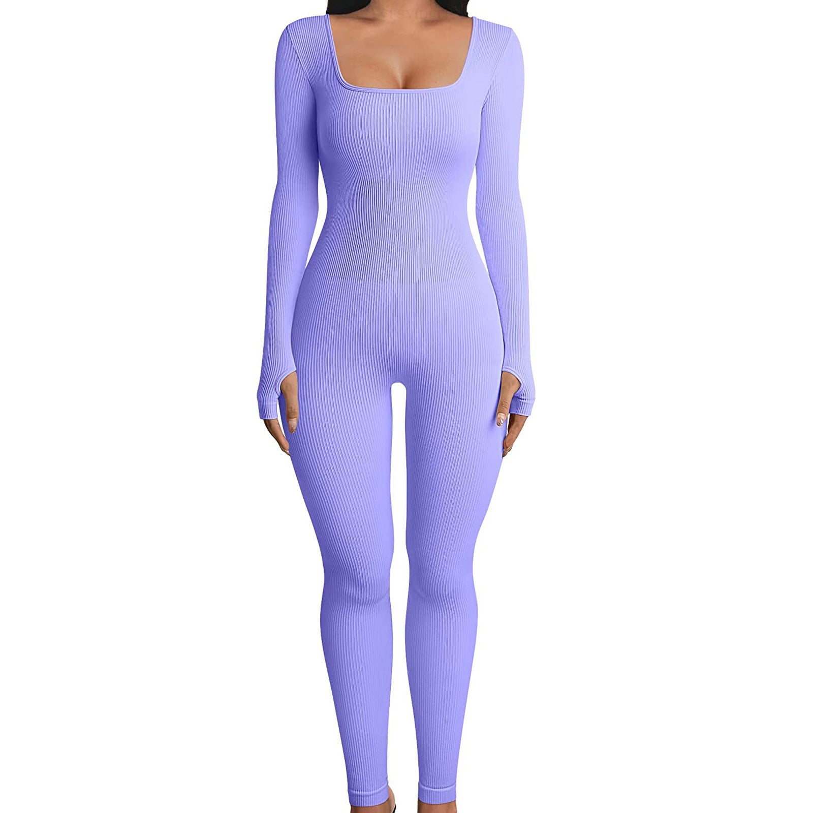 Hot-selling Women's Clothing Long Sleeve Jumpsuit Yoga Sexy One-piece Square Collar Sportwear - Beuti-Ful