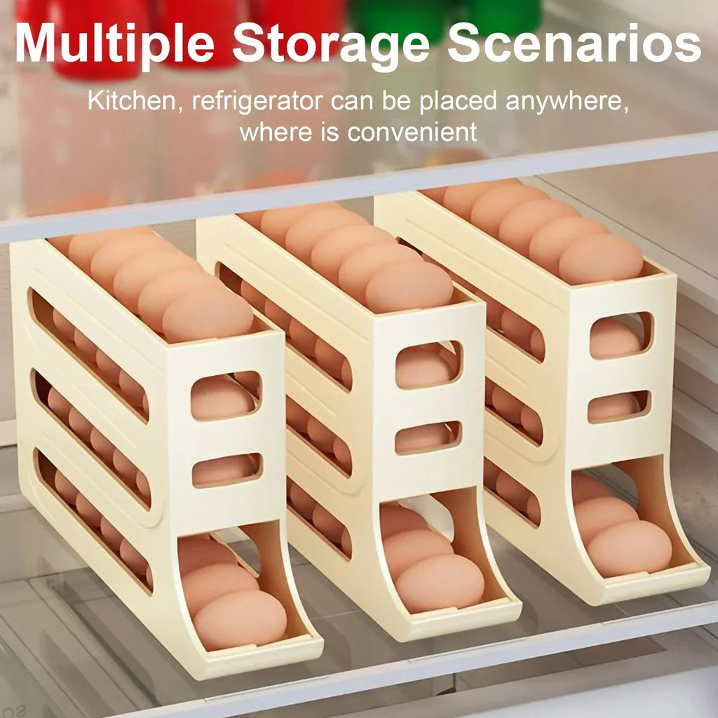 Refrigerator 4-Layer Automatic Egg Roller Sliding Egg Tray Refrigerator Side Door Large Capacity Holder Egg Storage Box Kitchen Gadgets - Beuti-Ful