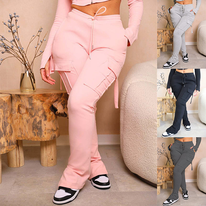 Cargo Pants With Pockets High Waist Drawstring Wide Leg Straight Trousers For Women - Beuti-Ful