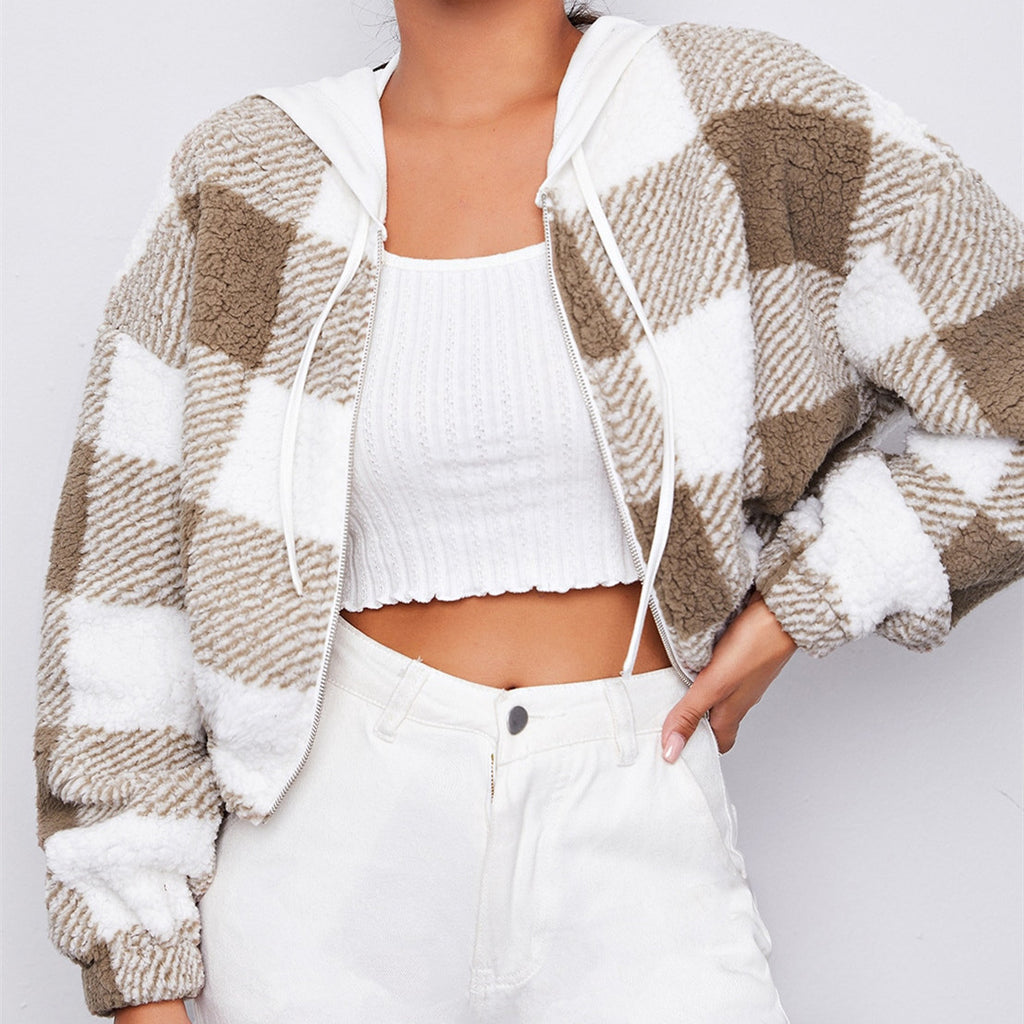 Women's Fashion Check Hooded Long Sleeve Short - Beuti-Ful