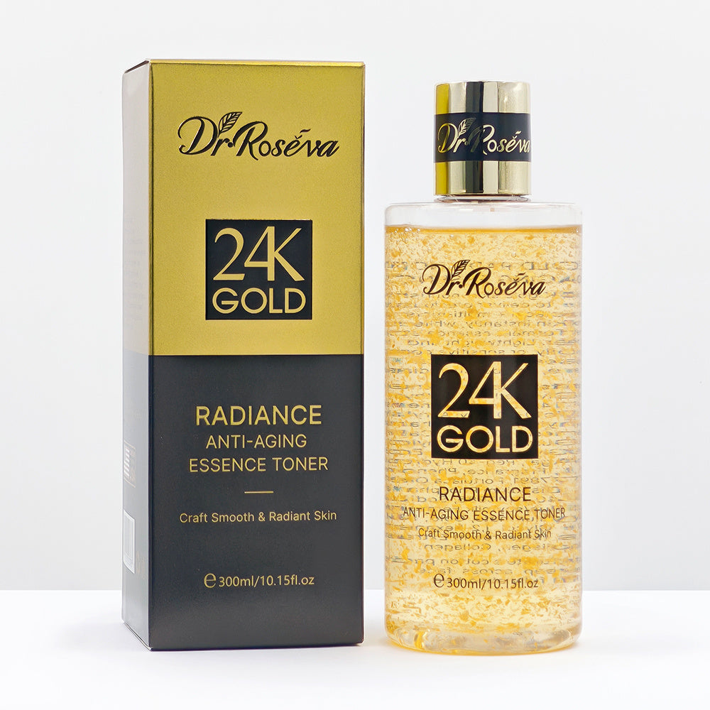 DR.ROSEVA 5Pcs 24K Gold Radiance Luxury Set Brightening & Firming Skincare Gift Box With Hyaluronic Acid Niacinamide Serum