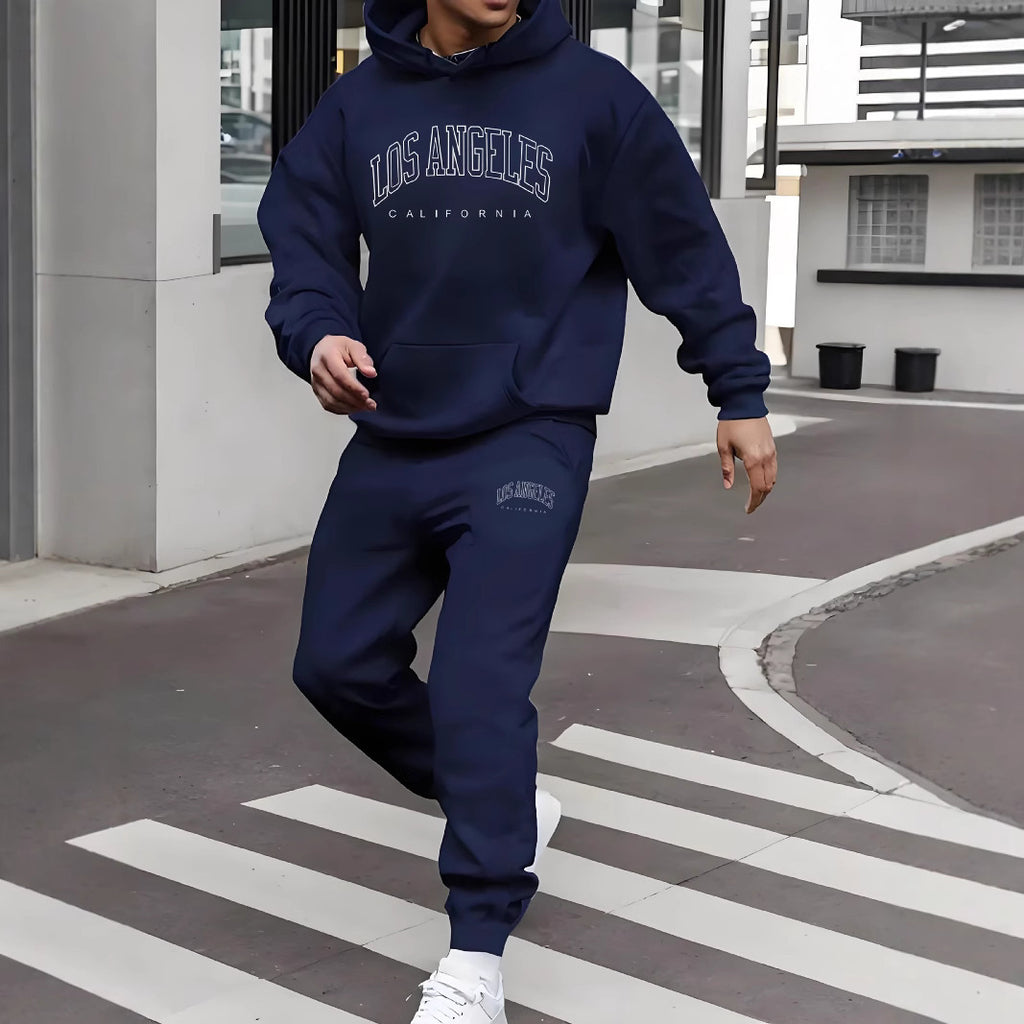 Men Fleece-lined Letter Print Same Color Sweatshirt And Sweatpants Suit Men