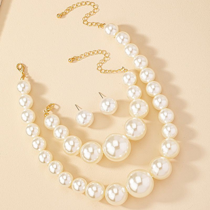 French Retro Fresh Water Pearl Earrings Bracelet And Necklace Set - Beuti-Ful