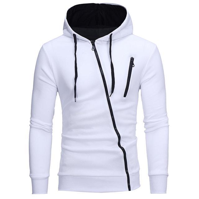 Diagonal Zipper Design Sweater Solid Color Hooded Sweater Men Clothes - Beuti-Ful