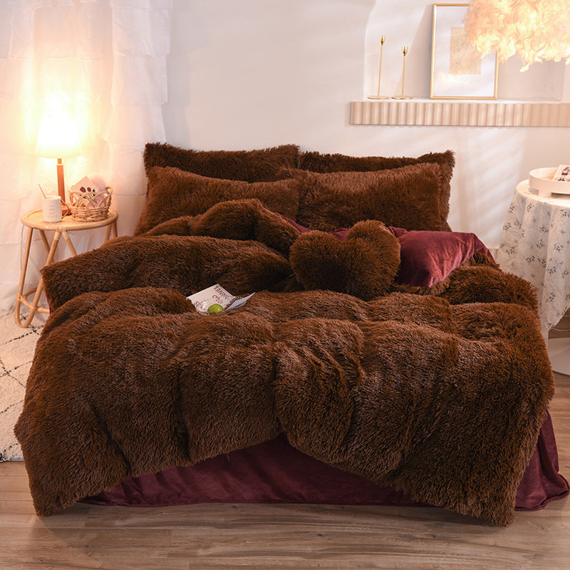 Luxury Thick Fleece Duvet Cover Queen King Winter Warm Bed Quilt Cover Pillowcase Fluffy & Plush - Beuti-Ful