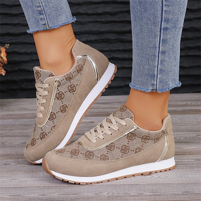 Flower Print Lace-up Sneakers Casual Fashion Lightweight Breathable Walking Running Sports Shoes Women Flats - Beuti-Ful