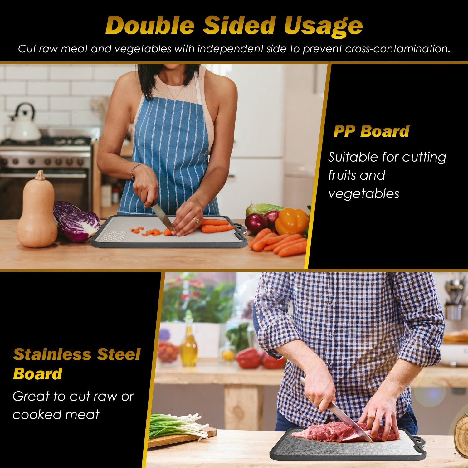 2Pcs Double Sided Cutting Board Stainless Steel Mesh Design With Grinding Zone Knife Sharpener Handle Dishwasher Safe