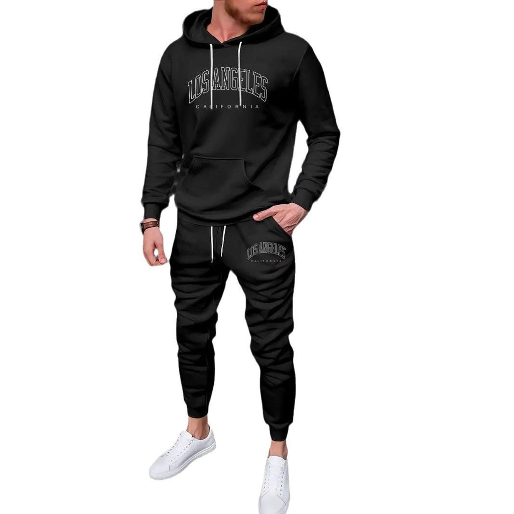 Men Fleece-lined Letter Print Same Color Sweatshirt And Sweatpants Suit Men