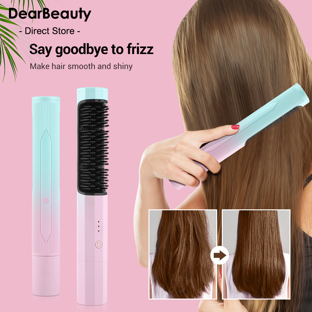 Straightening Comb Rechargeable Hair Wireless Straightener Curler Curling Straighten Dual-purpose Travel Portable USB Charging - Beuti-Ful