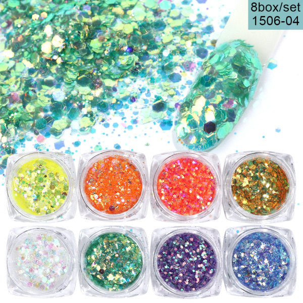 8 Box Mix Glitter Nail Art Powder Flakes Set - Beuti-Ful