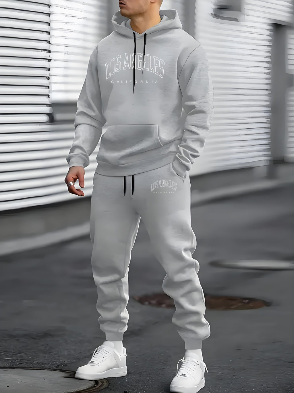 Men Fleece-lined Letter Print Same Color Sweatshirt And Sweatpants Suit Men