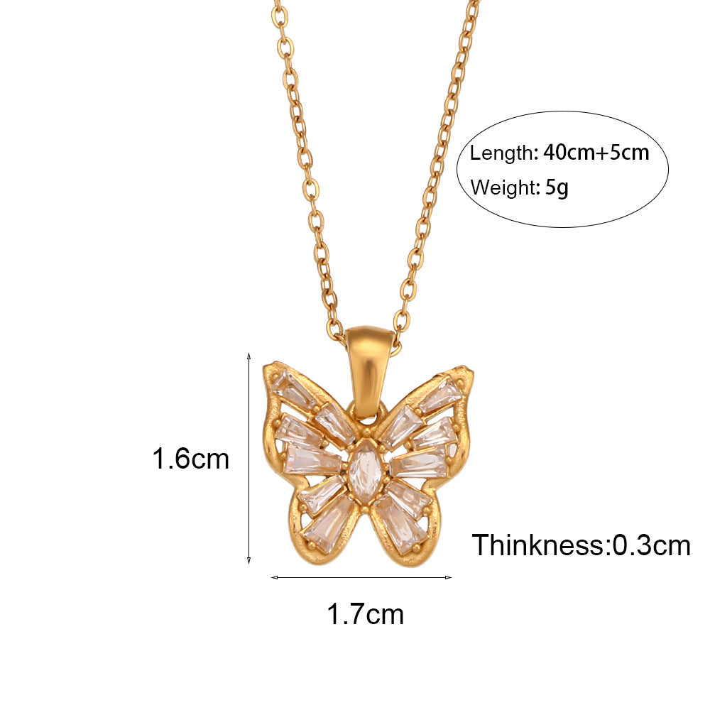 Stainless Steel Hollow Zircon Butterfly Pendant Necklace - Beuti-Ful