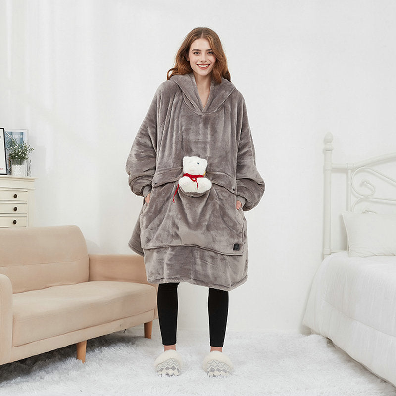 USB Heated Wearable Blanket Oversized Lazy Hoodie With Large Heating Area Back Cozy Warm Sherpa Hoodie Blanket - Beuti-Ful