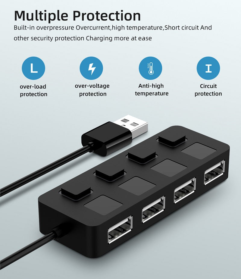 USB 2.0 HUB Multi USB Splitter 4 Expander USB Power Adapter Anzeige Power USB Sticks Für Laptop PC