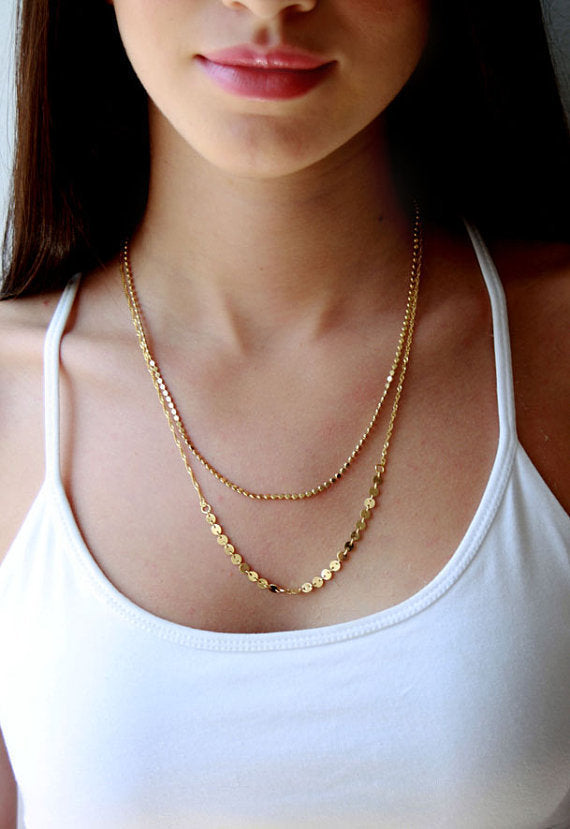 Metal disc double layer short clavicle necklace - Beuti-Ful