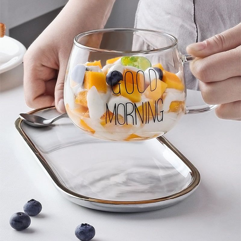 Pyrex Glass With Put Milk Cup Breakfast Cup