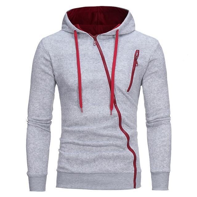 Diagonal Zipper Design Sweater Solid Color Hooded Sweater Men Clothes - Beuti-Ful