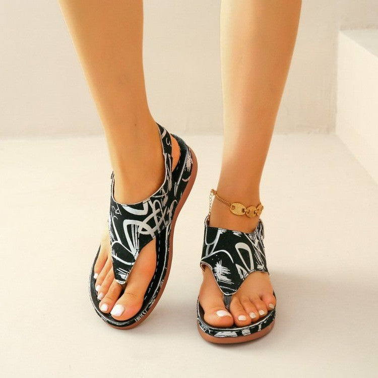 Herringbone Sandals Ethnic Style Embroidered Flower Back Buckle Wedge - Beuti-Ful