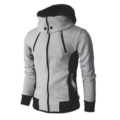 Men's Zip UP Hooded Jacket Fake Two Piece Sports Cardigan